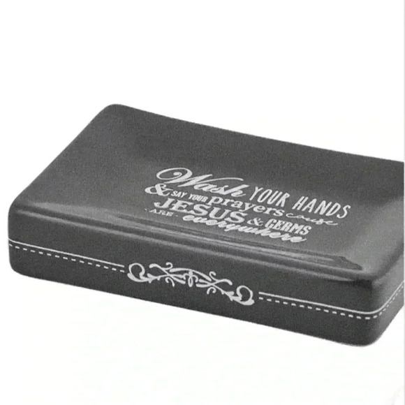 COPY - Wash Your Hands Jesus & Germs Are Everywhere Black Ceramic Soap Dish - Picture 12 of 13